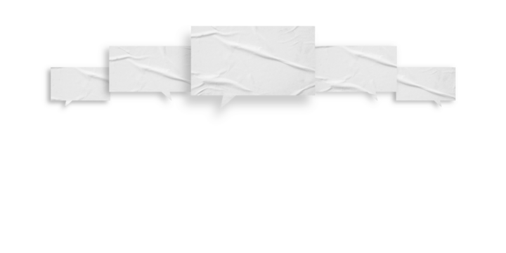 White speech bubble crumpled paper isolated on transparent background