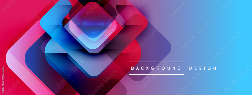 Poster abstract geometric shapes, vibrant colors blend. gradient transitions create dynamic visual effect. 