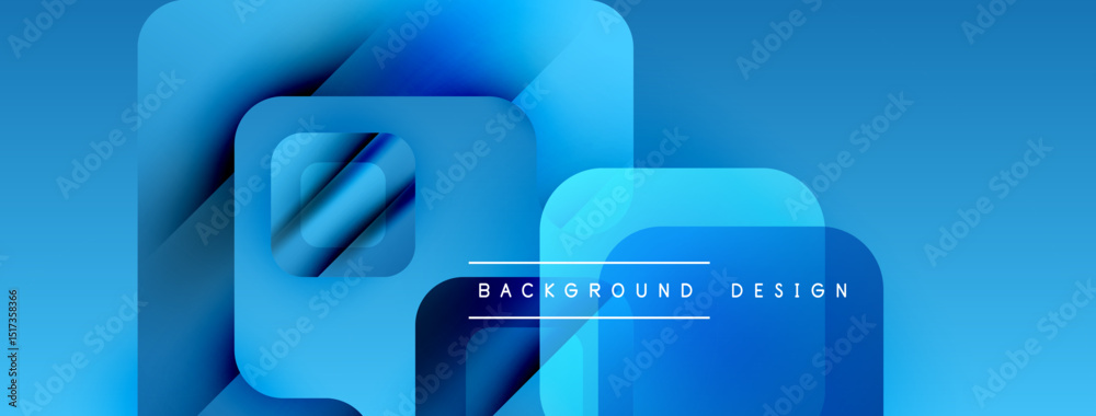 Aufkleber Abstract blue shapes overlap, creating dynamic background. Modern design features gradients, shadows, text elements. Clean, minimalist aesthetic.