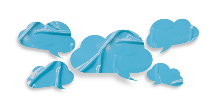 Light blue speech bubble crumpled paper isolated on transparent background