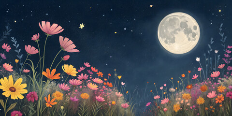 Vibrant Pink Purple Flowers Blooming at Night Under a Bright Light