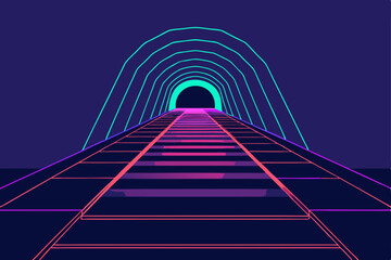 Naklejka premium neon-lines-and-tunnel--3d-rendering--digital-drawi.svg