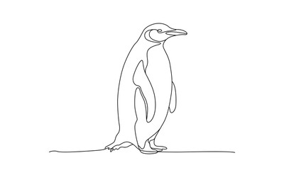 Single Line Drawing of Penguin, Minimal Arctic Animal Illustration