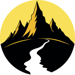 Minimalist Mountain River Silhouette Vector Design