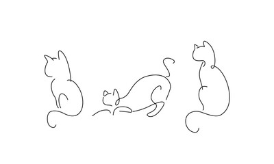 Minimal One Line Drawing of Three Cats  Abstract Feline Movement Art