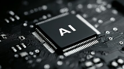 Close-up of a computer circuit board with an AI chip.