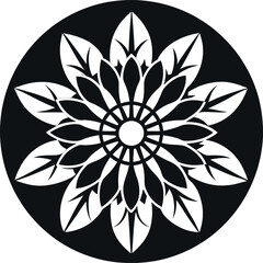 Elegant Round Flower Silhouette Design Vector