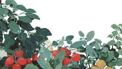 Vibrant tomato and herb plants border