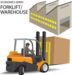 illustration vector of warehouse and forklift