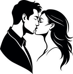 Elegant Sketch of Romantic Kissing Vector Silhouette for Art Projects