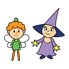 A mystical witch and a graceful fairy meet under a moonlit sky, blending magic and light in a realm where enchantment and wonder come to life.
