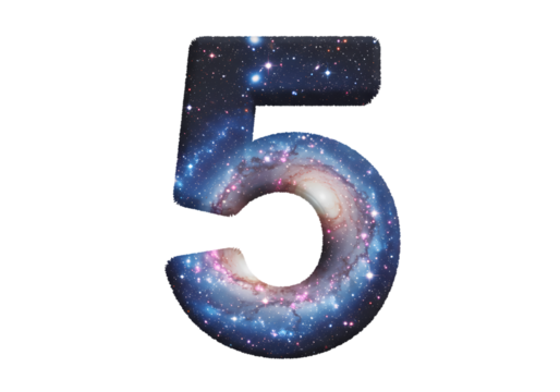 Cosmic Number Five A GalaxyThemed Numeral isolated on transparent baackground