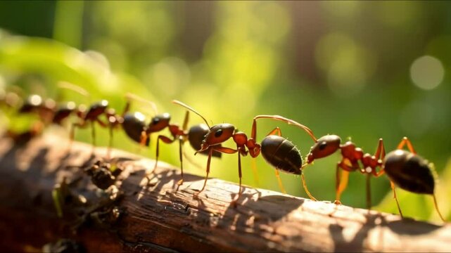 Ant Colony in Motion A 4K Time-Lapse Animation of Ants Crossing a Branch