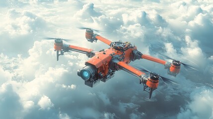 Aerial Drone Flying Above White Clouds with Blue Sky Background