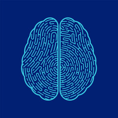 concept of mental health or deep learning, graphic of brain shape combined with fingerprint pattern