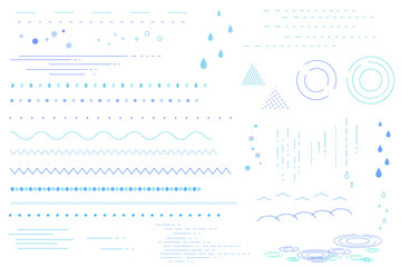 雨をイメージしたシンプルな飾り罫線・ラインのイラストセット（波線、波模様、点線）