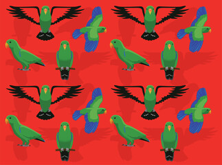 Eclectus Parrot Green Bird Cartoon Character Seamless Wallpaper Background