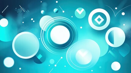 Abstract teal design with geometric shapes.