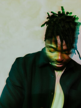portrait with blurred vibrant effect and serene expression