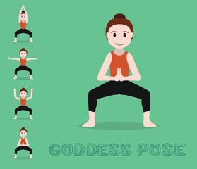 Yoga Tutorial Goddess Pose Cartoon Vector Illustration