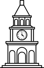 Naklejka premium clock tower outline vector illustration line art
