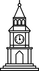 Naklejka premium clock tower outline vector illustration line art
