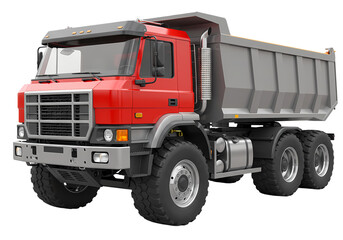 Red Articulated Dump Truck isolated on transparent baackground