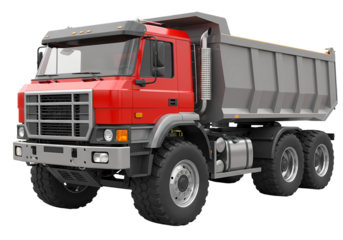 Red Articulated Dump Truck isolated on transparent baackground