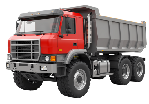 Red Articulated Dump Truck isolated on transparent baackground