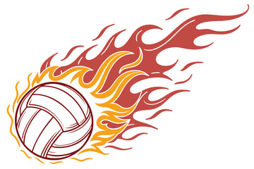 volleyball, sports ball, flame, fire, dynamic, energetic, motion, movement white background 