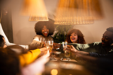 Celebrating with friends over a cheerful dinner gathering