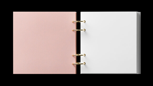 a minimal open ring binder notebook on a black background