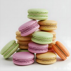 Obraz premium Colorful Assorted Macarons Stack on White Background