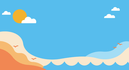Serene Seaside: Minimalist Beach Scene Illustration