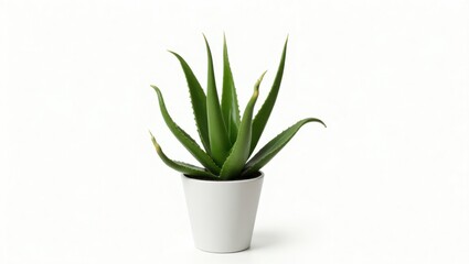 Blooming Aloe Vera in White Pot on Minimalist Background