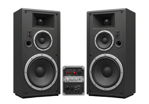 TwoChannel Speaker System with Amplifier isolated on transparent baackground