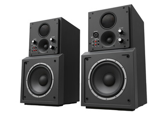 Obraz premium Pair of Black Stereo Speakers isolated on transparent baackground