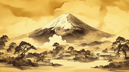 Monochrome Ukiyoe of Mt. Fuji/富士山のモノクロ浮世絵5 © 雅