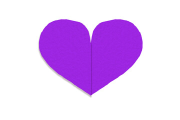 Purple paper cut into a heart shape placed on a transparent background.