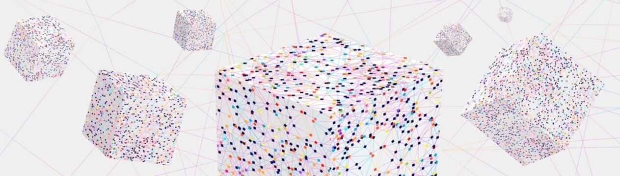 Wide format block chain tech cube illustration
