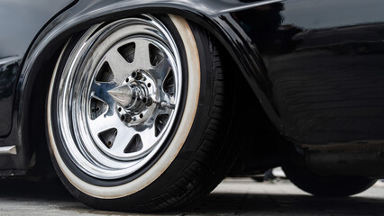 Close-Up of Custom Car Wheel and Tire Excellence. 
