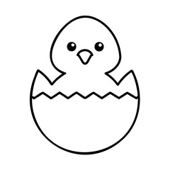 Cute cartoon illustration of an adorable chick hatching from an eggshell outline