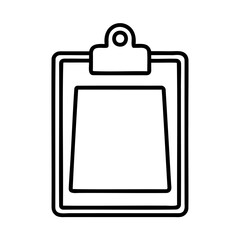 Simple black and white outline illustration of a clipboard for office or education documents