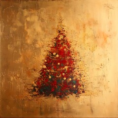 A festive christmas tree, painted in rich colors on a golden background.