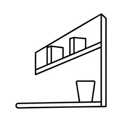 Simple outline illustration of a modern shelf design with books and a decorative element