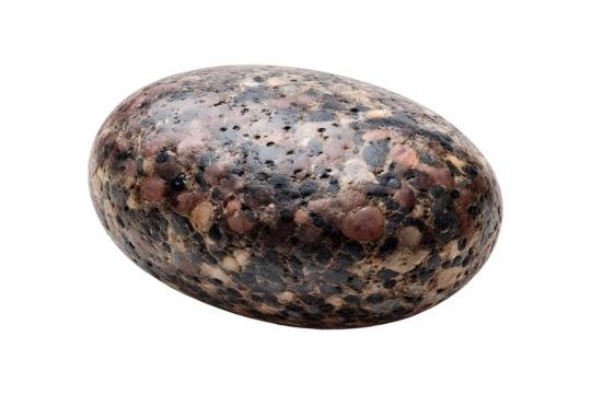Detailed studio shot of a river rock against a stark transparent background providing contrast