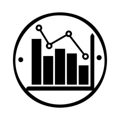 Black and white data analytics icon indicating decline in business performance