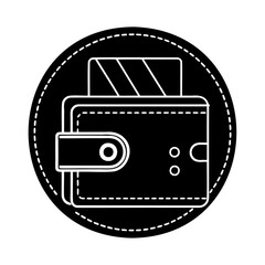 Modern stylized wallet icon inside circle minimalist black and white design concept
