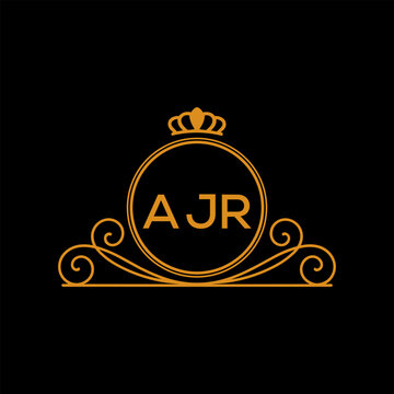 AJR Luxury Monogram Logo Design with Crown and Swirl Ornament. AJR Royal Elegant Initial Emblem.
