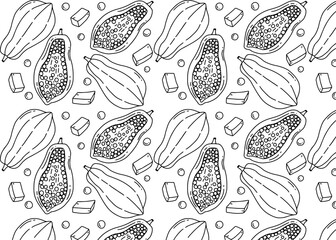 Background pattern papaya fruit vector sketch design